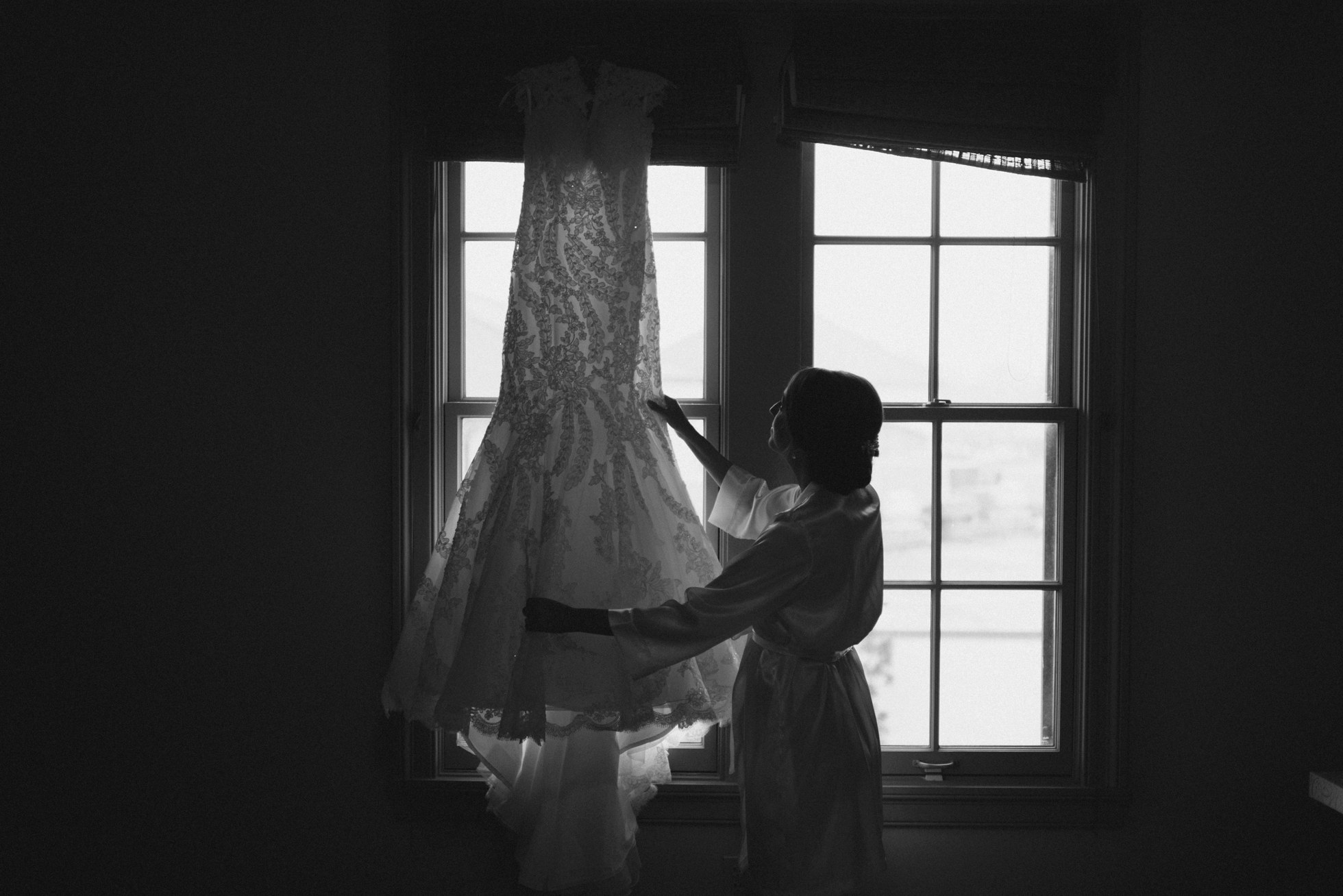 bride with dress before wedding