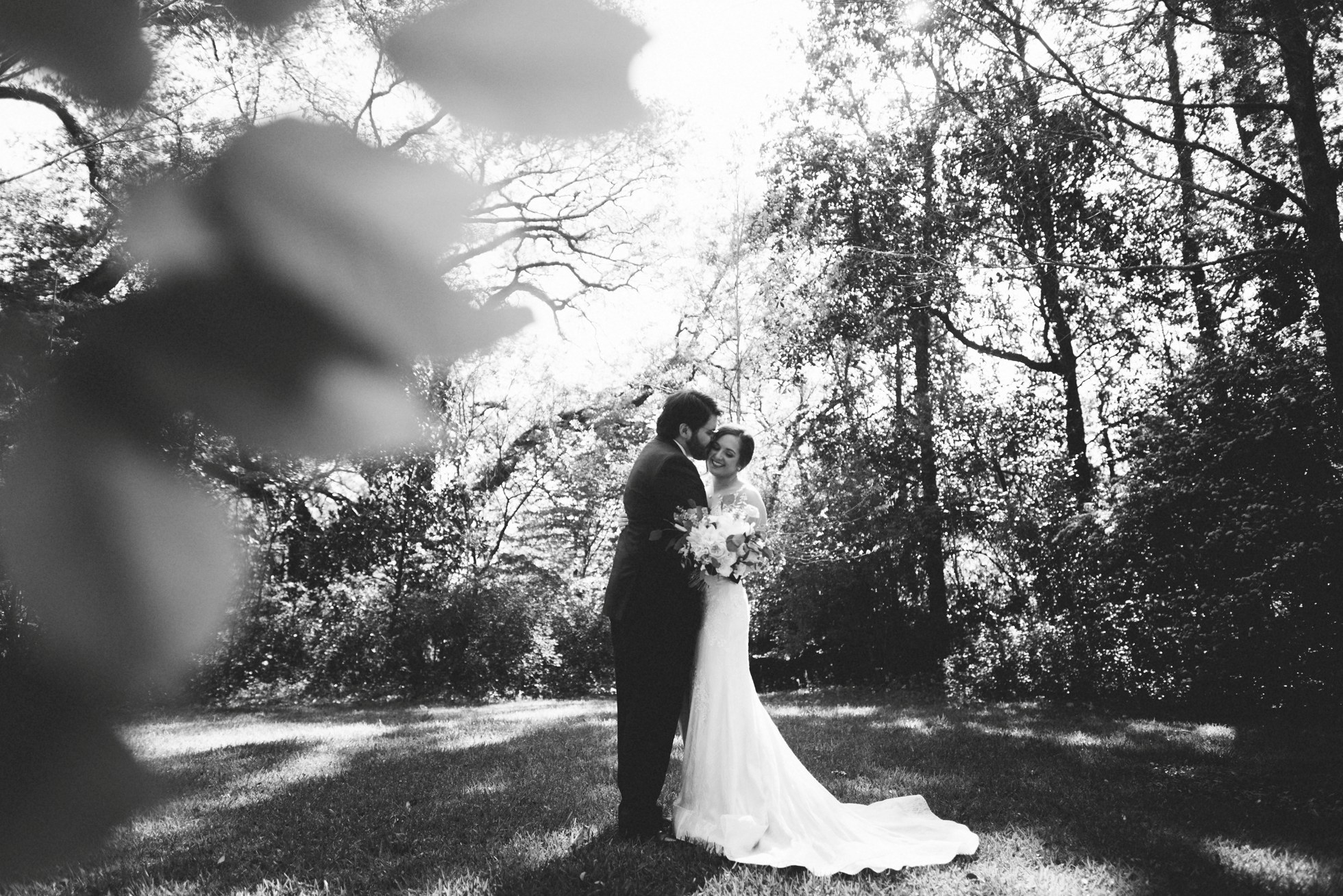 artistic shot of bride and groom